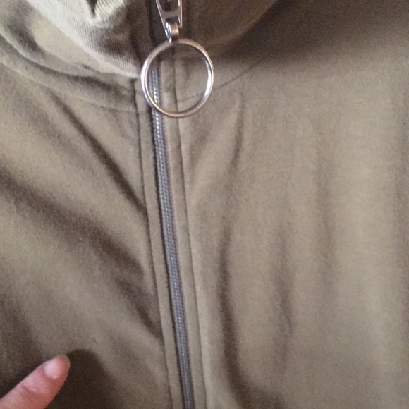 Large Olive Green organic cotton zipper track jacket Eileen Fisher - Picture 3 of 5